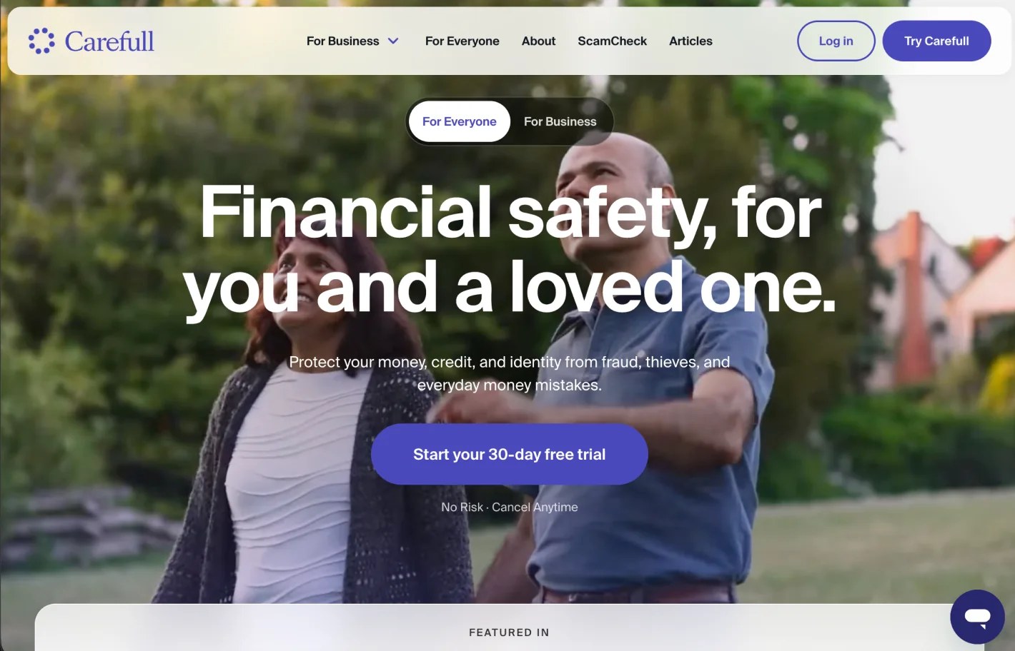 Carefull homepage hero — Financial safety, for you and a loved one